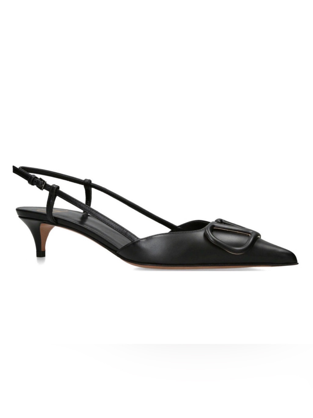 Valentino Garavani Vlogo Black Leather Kitten Slingback